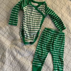 Hanna Andersson Set Long Sleeve Bodysuit and Pants Green Striped 24 Months
